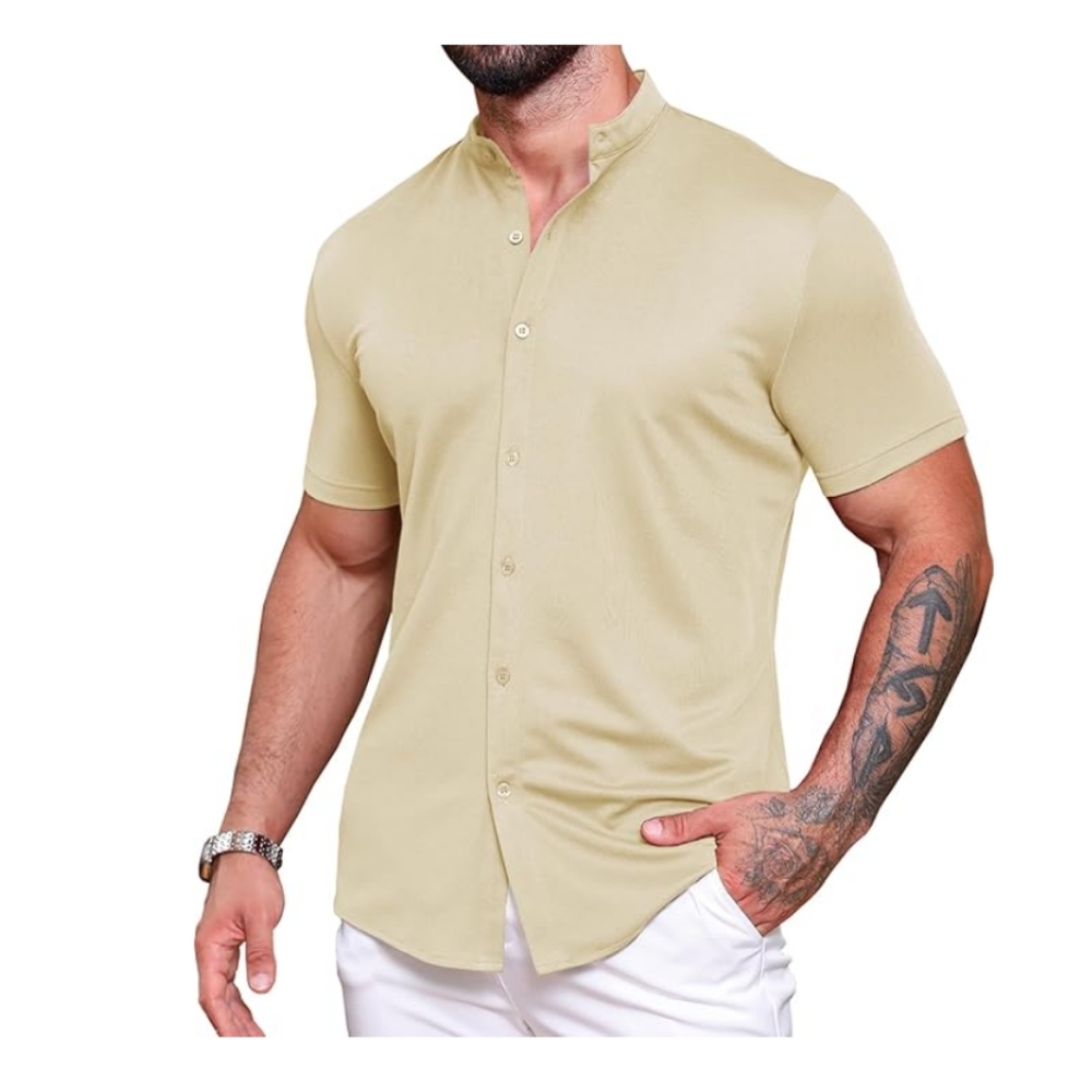 NWT URRU Slim Fit Stretch Banded Collar Short Sleeve Shirt